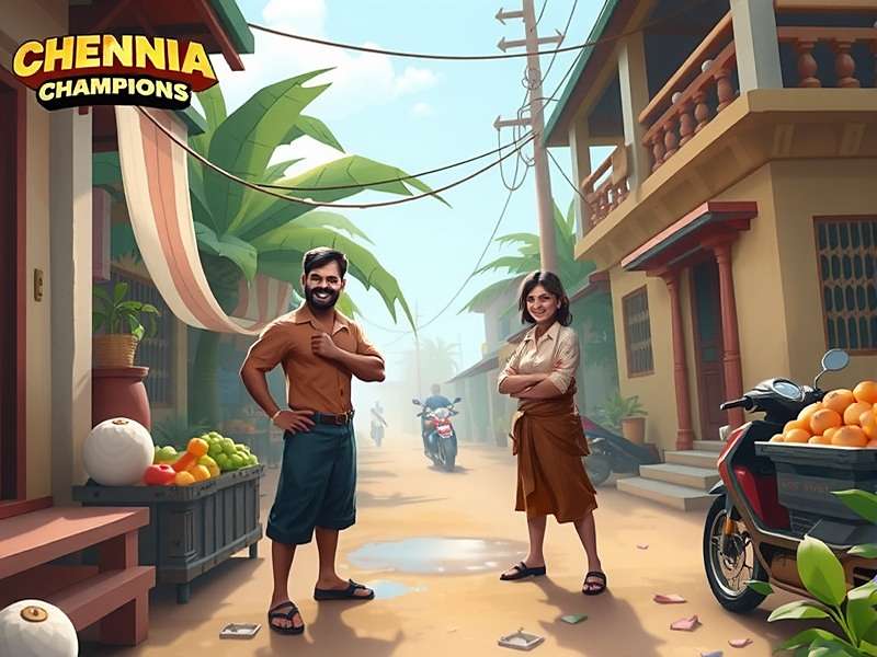 Chennai Champions - Interaction with local characters in T. Nagar market Chennai Champions gameplay showing a traditional market scene with local characters